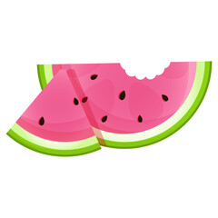 A slice of juicy ripe watermelon with a bite and a triangular piece