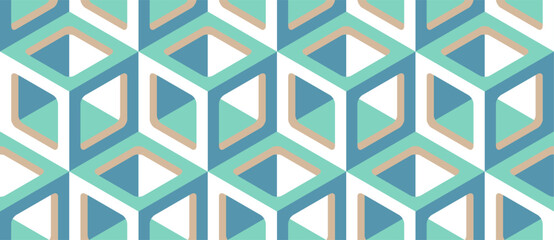 Seamless vector 3D pattern with optical illusions. Cubes. Op Art. Modern template for wrapping, cards, fabric, design interior, packing. Pastel colors geometric design. Background. Wallpapers. 3D Tile