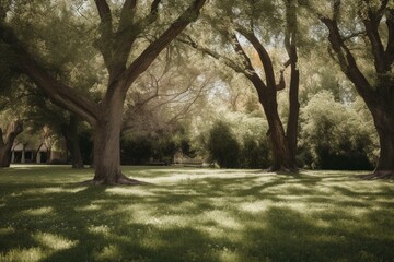 Obraz premium Tree-filled lawn. Generative AI