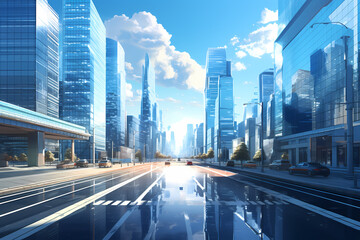 city ​​view, daytime anime style