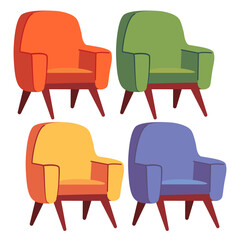Cosy comfortable office chair.Comfortable couch.Set Armchair for living room.Furniture seats.Vector flat illustration.Isolated on white background.