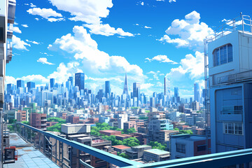 city ​​and street views, anime style