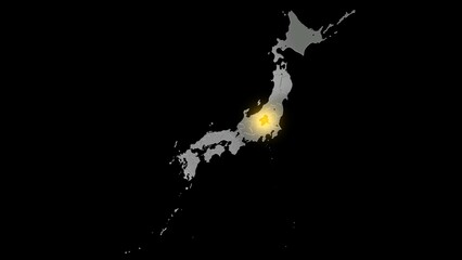 Obraz premium 平衡投影で見る金属調の日本列島で金色に輝く群馬県.