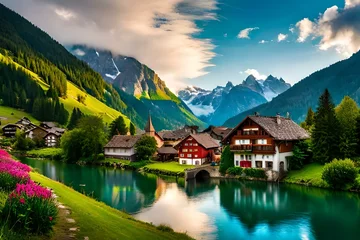 Deurstickers Alpen landscape with lake