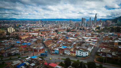 bogota Colombia aerial drone view cityscape downtown 