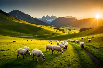Badezimmer Foto Rückwand sheep in the meadow © Wajid