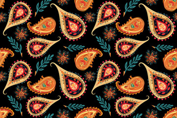 Seamless ethnic paisley pattern. elegant paisley pattern, allover composition. beautiful Aztec fabric mandala textile native motif carpet paisleys with floral motives.