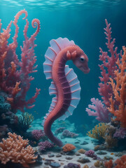 Fototapeta na wymiar Cute seahorse under the sea, Generative AI Illustration.