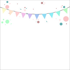 Colorful Party Flags With Confetti And Ribbons Falling on transparent background. Celebration Event and Happy Birthday. Multicolored. Vector.