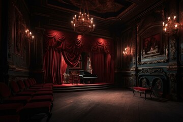 Classic theatrical elements in rich red color scheme. Generative AI - obrazy, fototapety, plakaty