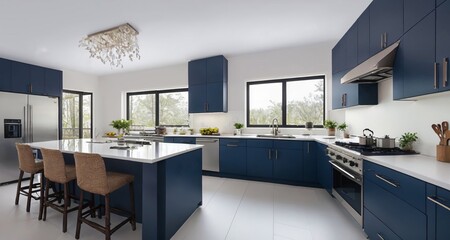 Fototapeta na wymiar Modern Penthouse Kitchen with a Caribbean Interior generative ai