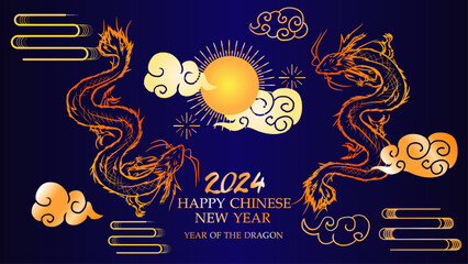 Year of the Dragon 2024,Chinese New Year Chinese zodiac concept ,A dragon floats in the sky and clouds ,style paper cut pattern