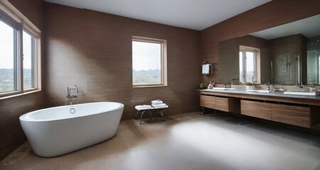 Naklejka na ściany i meble A Vibrant and Eclectic Penthouse Bathroom Interior for the Festive Season generative ai