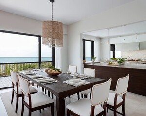 Beach-front Dining Room Interior on the Coastal Shore generative ai - 620644091
