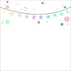 Colorful Party Flags With Confetti And Ribbons Falling on transparent background. Celebration Event and Happy Birthday. Multicolored. Vector star shape.