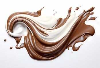melted chocolate splash on a white background, captured in realistic color, a testament to sweet indulgence, generative ai.