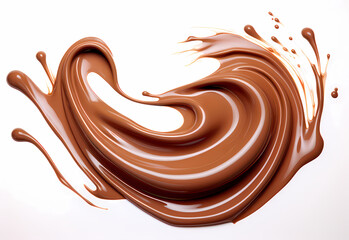 melted chocolate splash on a white background, captured in realistic color, a testament to sweet indulgence, generative ai.