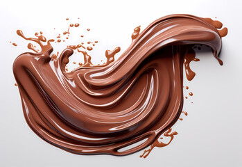 melted chocolate splash on a white background, captured in realistic color, a testament to sweet indulgence, generative ai.