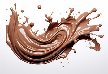 melted chocolate splash on a white background, captured in realistic color, a testament to sweet indulgence, generative ai.