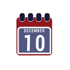 Calendar displaying day 10th ( tenth ) of the December - Day 10 of the month. illustration