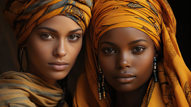 portrait of two young afican girls in their traditional clothes. Generative Ai