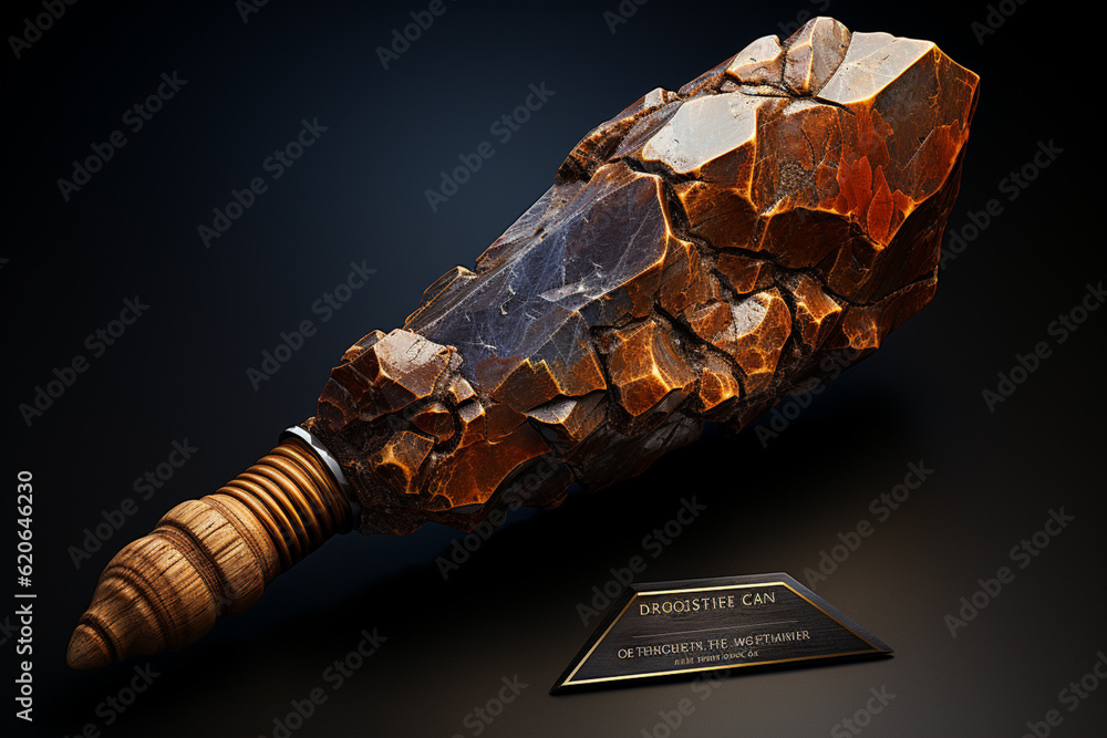 Leinwandbilder An image showcases a Stone Age hand axe, made from chipped flint and featuring a sharpened edge. Generative AI technology.