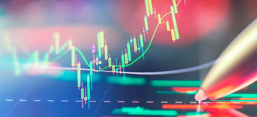 Financial static analysis with growing financial charts. Online trading, Investment, Strategy market