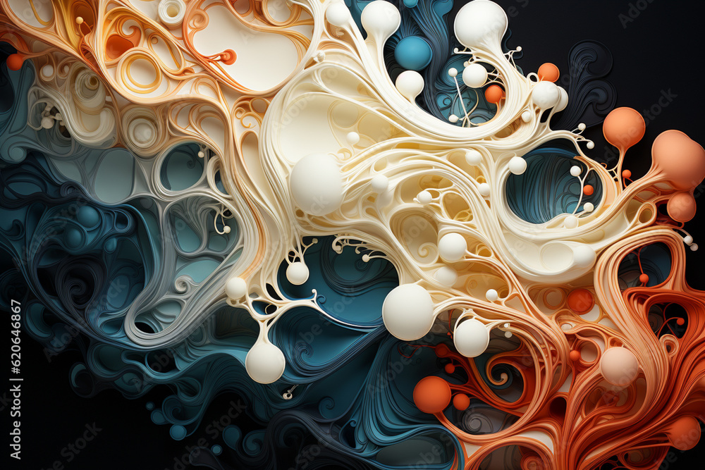 Aufkleber An abstract ink drawing with intricate patterns and flowing lines, reminiscent of rain cascading down and splashing against a surface, Generative AI technology.