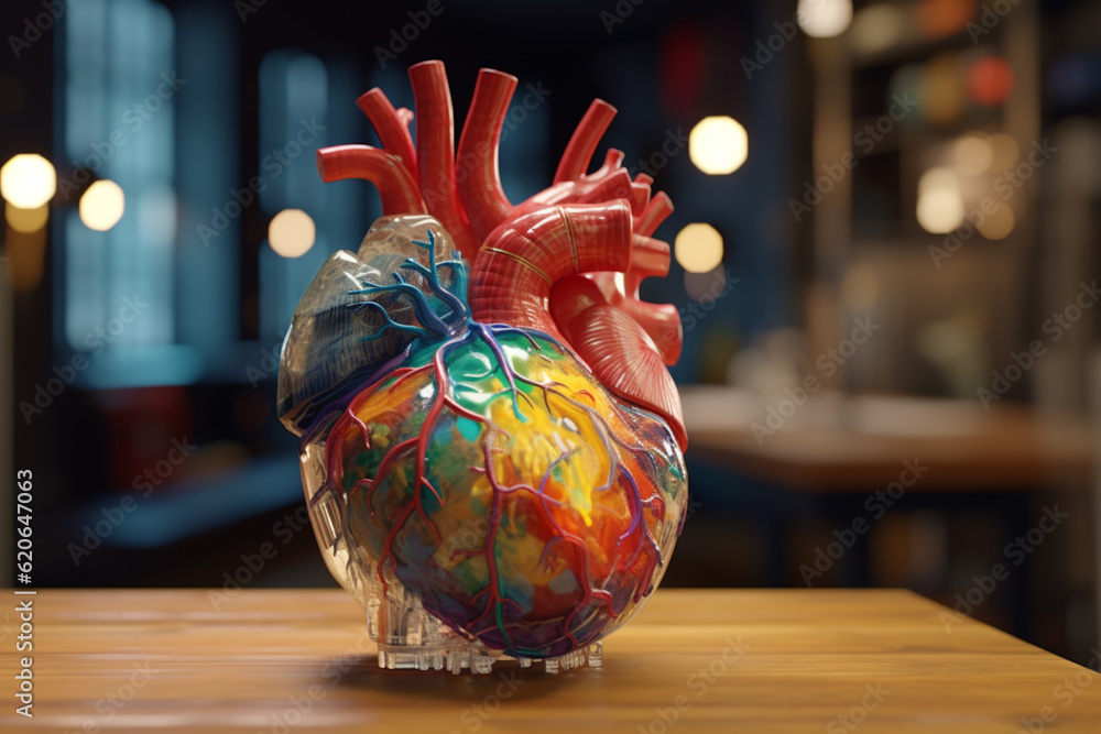 Poster a 3d rendered image of a human heart, allowing viewers to rotate and zoom in on different sections. 