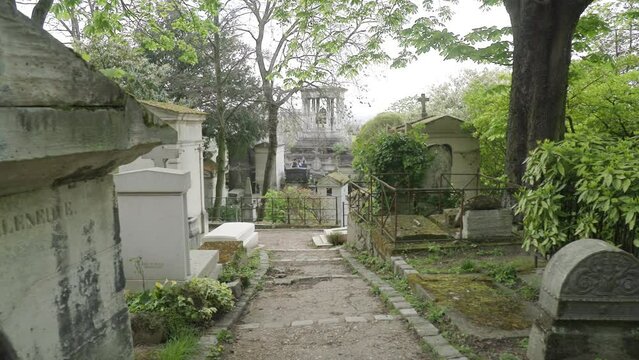 graves at famous Pere Lachaise cemetery in Paris, France