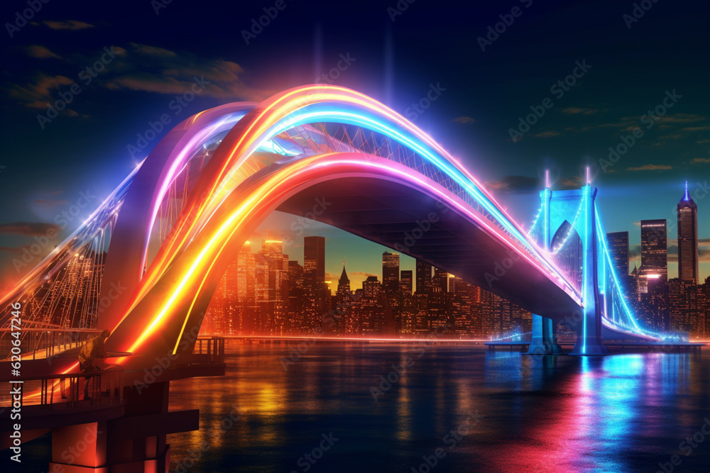 Aufkleber a visually striking image of a futuristic rainbow bridge with a sleek, modern design. generative ai 