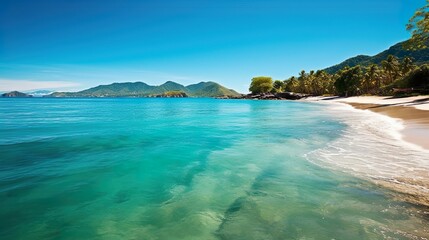 Fototapeta premium Seaside Landscape with Clear Waters and Sandy Beach