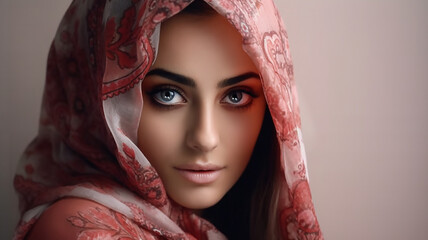 Portrait of beauty model who hiding her face behind the veil .Portrait of an Arabian Princess, generative ai tools
