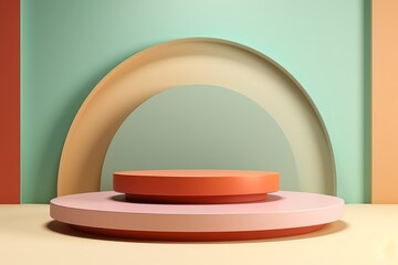 Abstract minimal colorful scene with geometric podium display background for product presentation, mock up, cosmetic product stand.