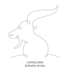 Capricorn zodiac constellation one single hand drawing continues line. Vector stock illustration isolated on white background. Editable stroke line. 
