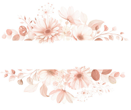 Creamy Brown Sunflower Watercolor Flower Frame Transparent Background.