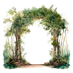 Watercolor wedding arch landscape, wedding venue design, rustic wedding, invitation background, arches, garden, greenery, flowers, marriage, engagement, outdoor - 620652048