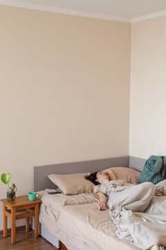 sleeping traveler on bed