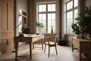 Fototapeta premium Minimalist dark gray office space with a sophisticated and chic design generative ai