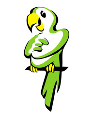 The green parrot is smiling. Cartoon character.