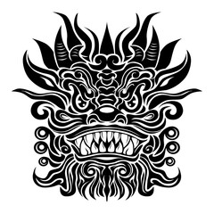 Traditional chinese dragon face for tatoo, 2024 symbol year. Vector on transparent background