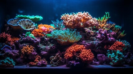 Naklejka na ściany i meble Vibrant Life beneath the Waves: Exploring the captivating underwater world teeming with colorful marine creatures in coral-rich oceans, generative AIAI Generated