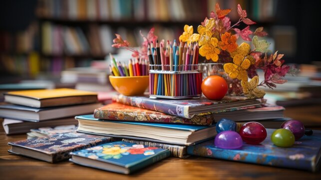 vibrant and colorful school supplies, back to school