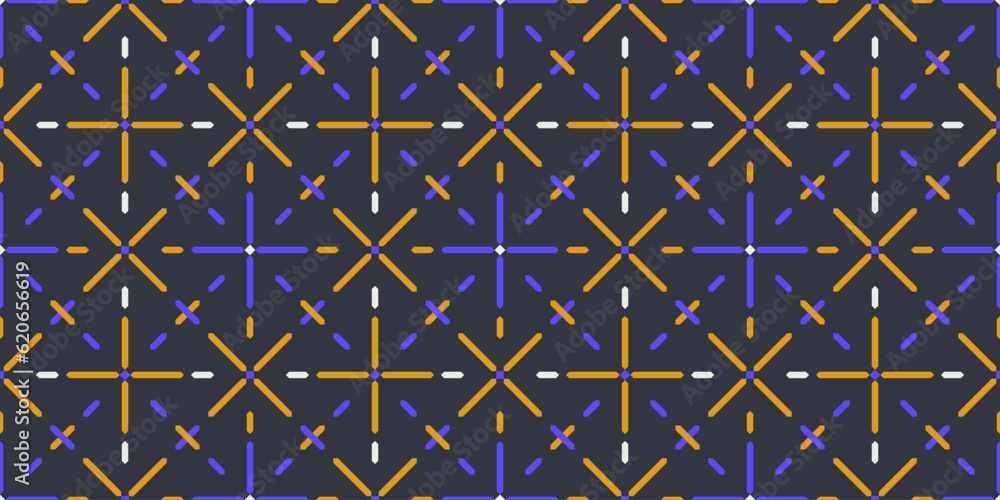 Poster Abstract geometric seamless pattern, vector elegant color rhythmic repeating texture with dotted cross ornament