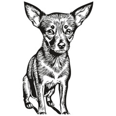 Miniature Pinscher dog black drawing vector, isolated face painting sketch line illustration