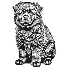 Newfoundland dog vector face drawing portrait, sketch vintage style transparent background