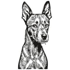 American Hairless Terrier dog black drawing vector, isolated face painting sketch line illustration