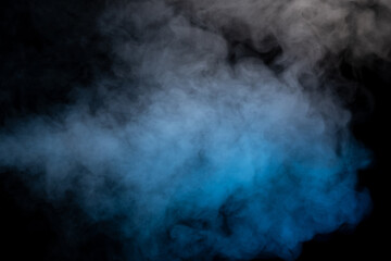 Blue and yellow steam on a black background.