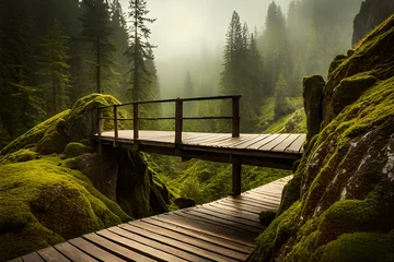 Fototapete Straße im Wald wooden bridge in the forest