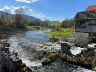 Remains of former mills at the sources of the Gacka river or the former mill on Klanac spring,...